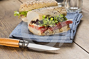 Healthy sandwich served on table