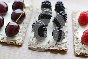 Healthy sandwiches with berries