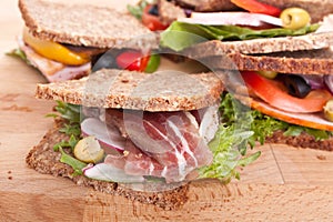 Healthy sandwiches on whole grain bread