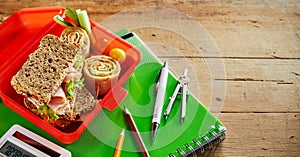 Healthy school lunch box with nutritious food
