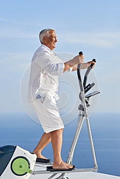 Healthy senior man working out