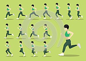 Healthy Short Hair Girl Running Animation Sequence Vector Illustration