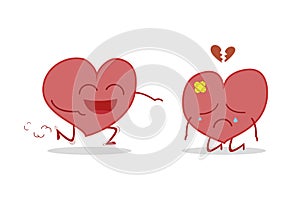 Healthy and sick heart isolated on white background photo