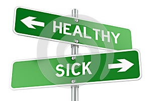 Healthy or Sick. Opposite traffic sign, 3D rendering