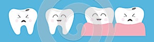 Healthy smiling tooth gum icon set line. Crying bad ill teeth caries care, gum. Cute cartoon kawaii funny character. Oral dental