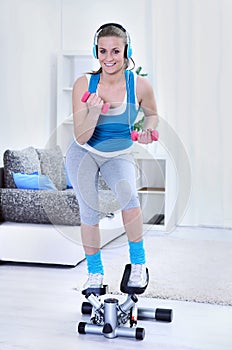 Healthy smiling woman exercising