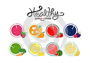 Healthy smoothie collection balance diet menu, banner template food and drinking product, vegetable and fruit juicy concept on