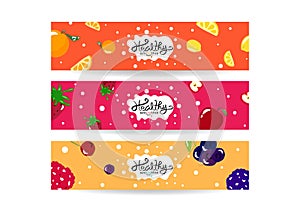 Healthy smoothie splashing, set of banner collection tag balance diet menu, colorful juicy fruit concept background texture vector