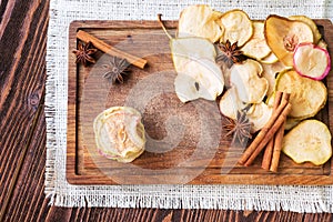 Healthy snack. Apple and pear dried chips