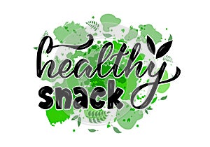 Healthy snack black lettering on green watercolor background