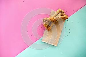 Healthy Snack On Blue And Pink Background