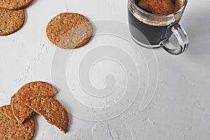 Healthy snack concept - wholegrain oat unsweetened cookies and p