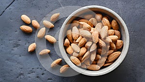 Healthy Snack Organic Almonds in Ceramic Bowl on Concrete