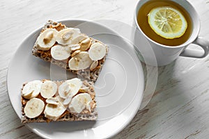 Healthy snack - vegetarian bread loaf with peanut butter