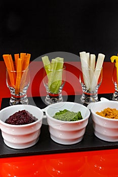 Healthy snacks - four colorful vegetable mousses