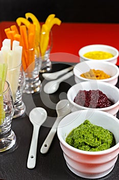 Healthy snacks - four colorful vegetable mousses