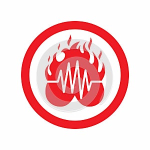 Healthy spirit symbol design. illustration of burning heart and heartbeat outline