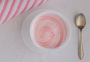 Healthy strawberry fruit flavored yogurt with natural coloring i