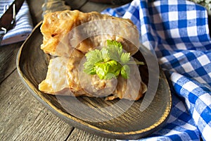 Healthy stuffed cabbage rolls with meat and carrots