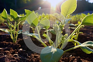 Healthy Sunflower Shoots In The Field, Testament To New Beginnings. Generative AI