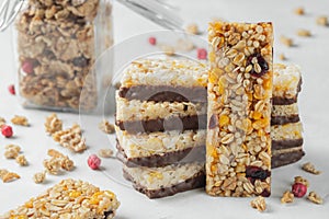 Healthy sweet dessert snack. Cereal granola bar
