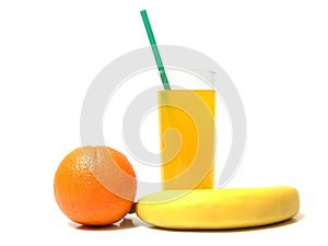 Healthy and tasty banana juice and orange