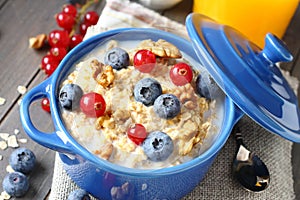 Healthy Tasty Homemade Oatmeal with Berries for Breakfast