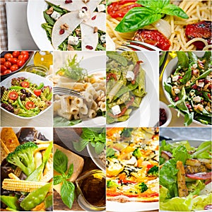 Healthy and tasty Italian food collage