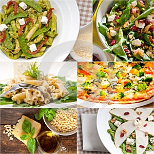 Healthy and tasty Italian food collage