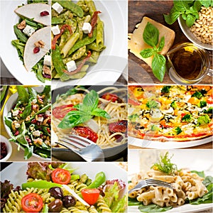 Healthy and tasty Italian food collage