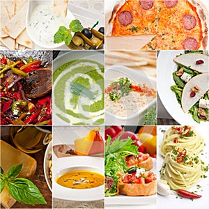 Healthy and tasty Italian food collage