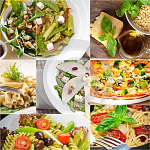 Healthy and tasty Italian food collage