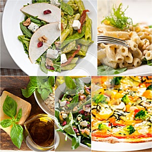 Healthy and tasty Italian food collage