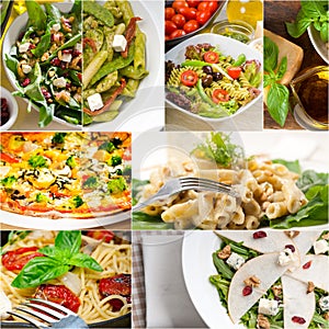 Healthy and tasty Italian food collage