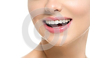 Healthy teeth smile woman beautiful face close up