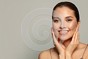Healthy teeth smile woman. Beauty face with natural makeup close up