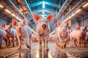 Healthy and Thriving Piglets in a Modern Pig Farm A HighQuality Stock Photo Capturing the Future of Pork photo