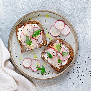 Healthy toasts of rye whole-grain bread