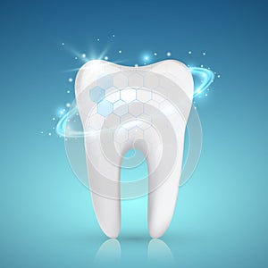 Healthy tooth with glowing effect, teeth whitening concept