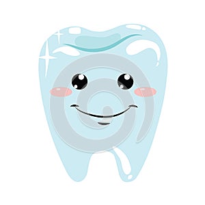 A healthy tooth. Hygiene of the oral cavity. Vector illustration for dental clinic. A cartoon drawing for children. Logo