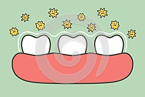 Healthy tooth by protection bacteria, microbe or virus around teeth - dental cartoon vector flat style