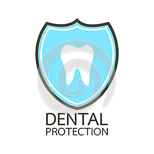 Healthy tooth by protection by shield (good for dental health care and hygiene) - teeth cartoon vector flat style