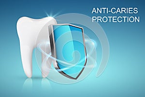 Healthy tooth and shield, anti-caries protection concept