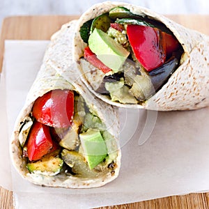 Healthy tortilla wraps with roasted vegetables