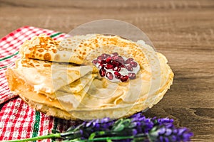 Healthy traditional pancakes from rice flour on wooden table. delicious healthy breackfast