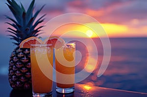 Zdravý tropický nápoje ananas a oranžový šťáva smíšený 