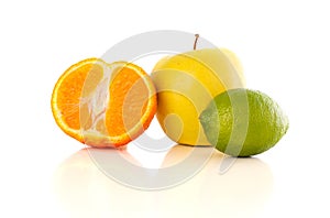 Healthy tropical fresh fruits on white background