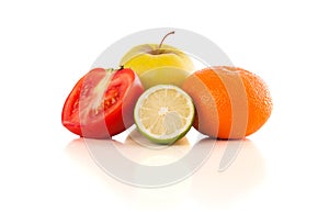 Healthy tropical fresh fruits on white background