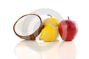 Healthy tropical fresh fruits on white background