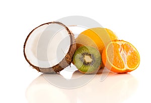 Healthy tropical fresh fruits on white background